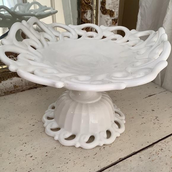 Vintage White Milk Glass Compote Stand - Picture 2 of 9